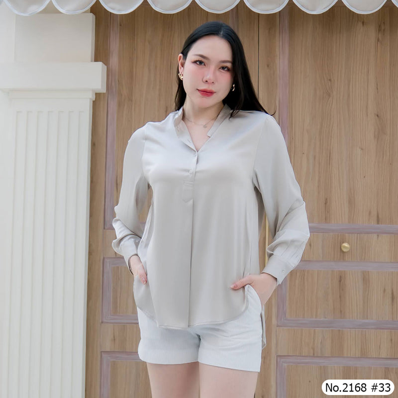 Maristar : No.2168 เสื้อแขนยาวสีพื้น | Solid Long Sleeve Blouse
