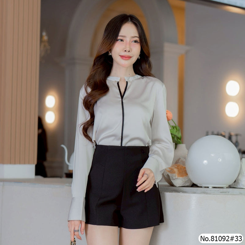 Vertier : No.81092 เสื้อแขนยาวสีพื้น | Solid Long Sleeve Blouse