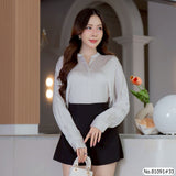 Vertier : No.81091 เสื้อแขนยาวสีพื้น | Solid Long Sleeve Blouse