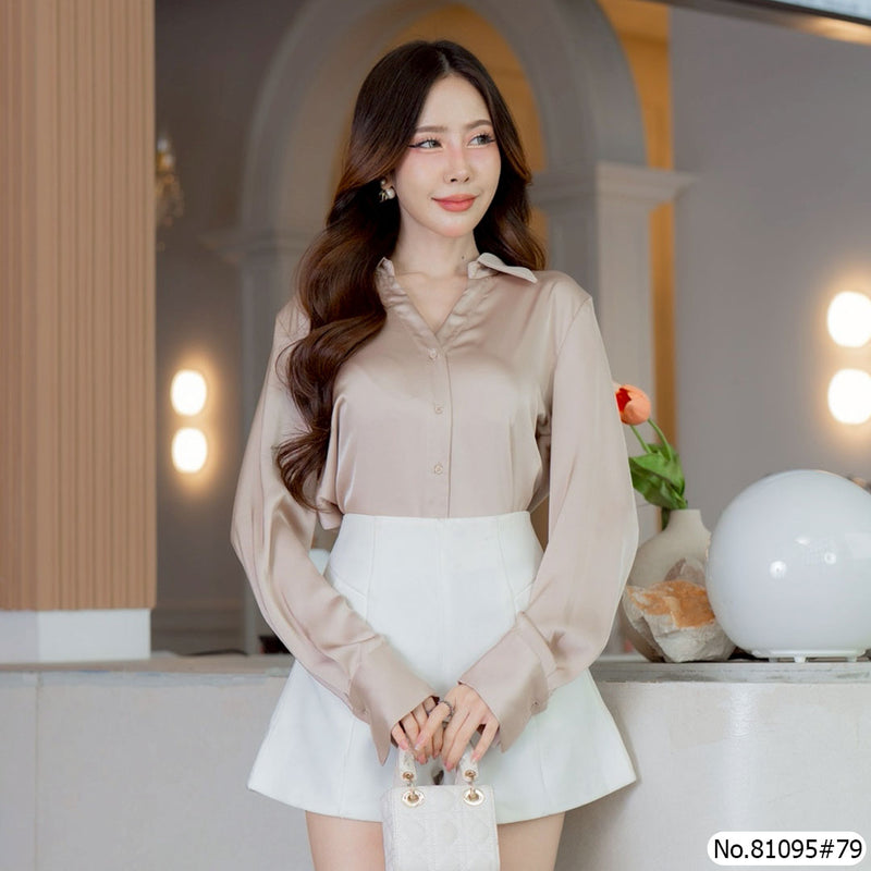Vertier : No.81095 เสื้อแขนยาวสีพื้น | Solid Long Sleeve Blouse