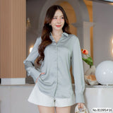 Vertier : No.81095 เสื้อแขนยาวสีพื้น | Solid Long Sleeve Blouse