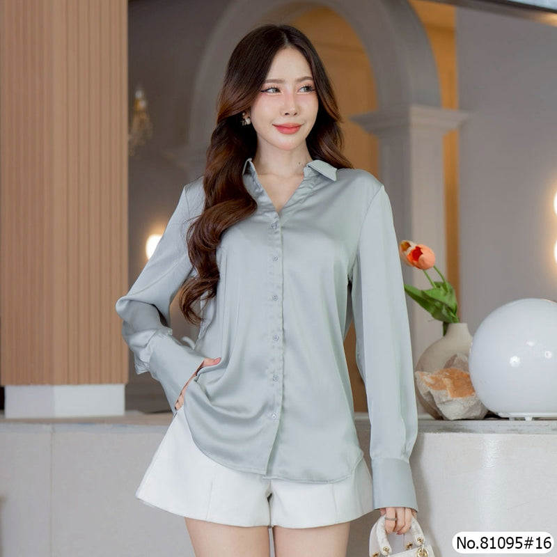 Vertier : No.81095 เสื้อแขนยาวสีพื้น | Solid Long Sleeve Blouse