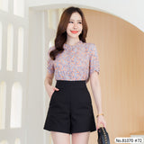 Vertier : No.81070 เสื้อแขนสั้นสีพื้น | Solid Short Sleeve Blouse