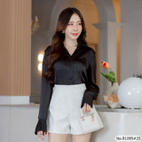 Vertier : No.81095 เสื้อแขนยาวสีพื้น | Solid Long Sleeve Blouse