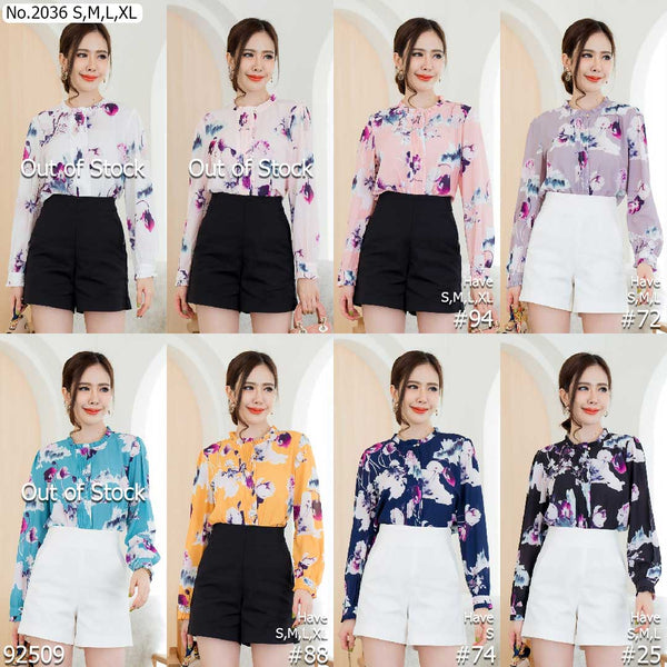 Maristar : No.2036 เสื้อแขนยาวพิมพ์ลาย | Printed Long Sleeve Blouse