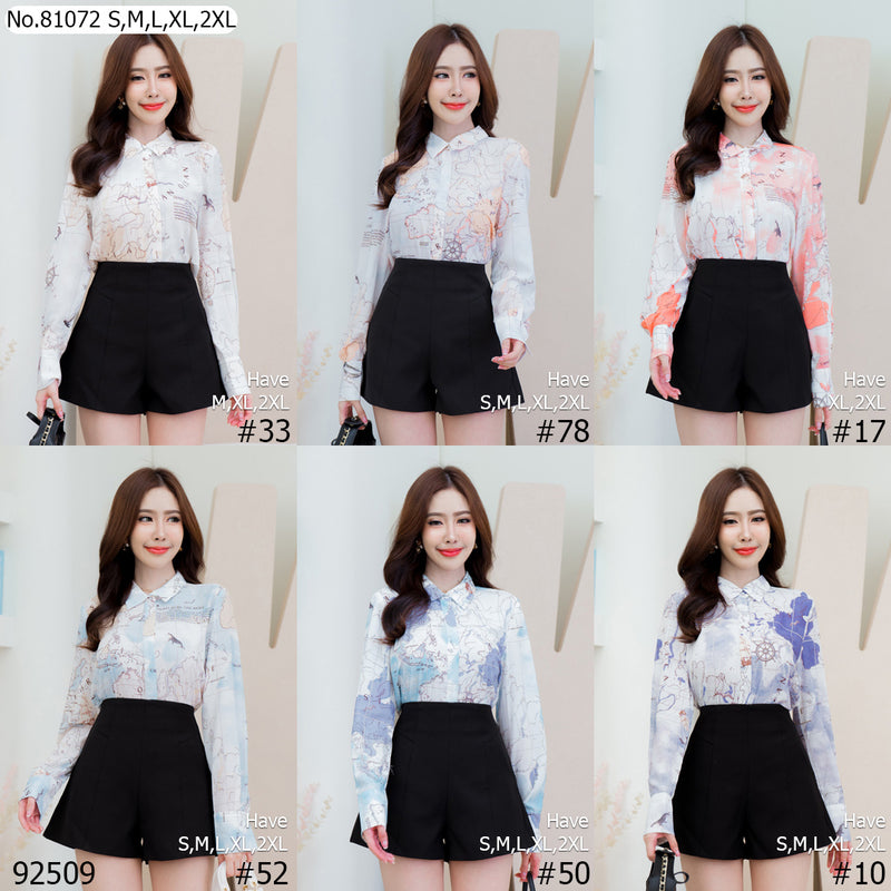 Vertier : No.81072 เสื้อแขนยาวพิมพ์ลาย | Printed Long Sleeve Blouse