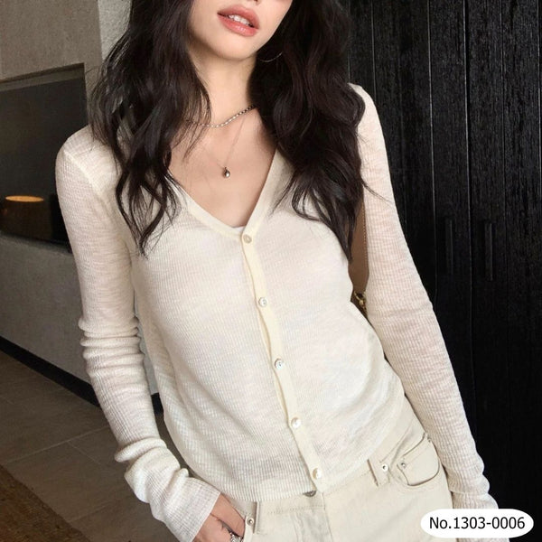 Vertier : No.1303-0006 เสื้อแขนยาวสีพื้น | Solid Long Sleeve Blouse