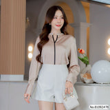 Vertier : No.81092 เสื้อแขนยาวสีพื้น | Solid Long Sleeve Blouse
