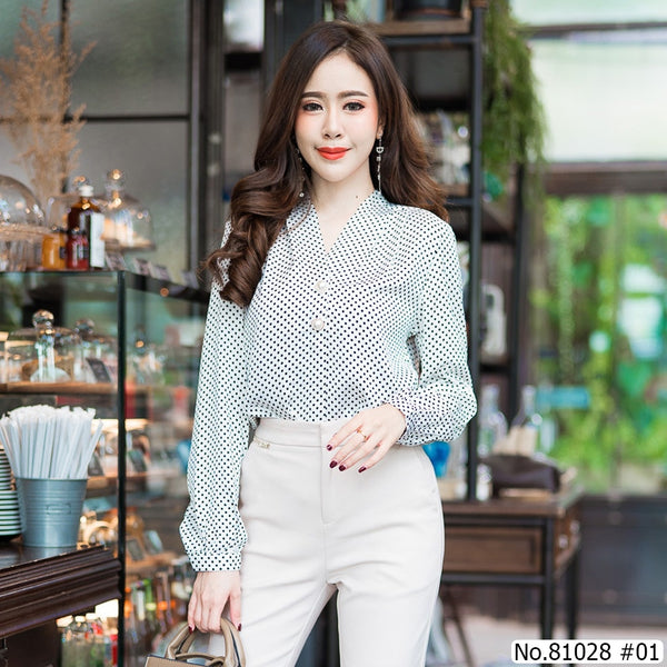 Vertier : No.81028 เสื้อแขนยาวพิมพ์ลาย | Printed Long Sleeve Blouse